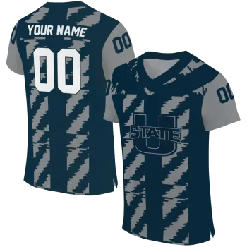 personalized utah state aggies stripe block navy jersey best selling