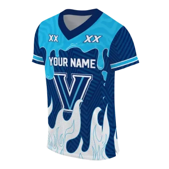 personalized villanova wildcats dripping flames navy white jersey fashion forward