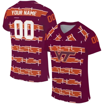 personalized virginia tech hokies layered grids maroon jersey best selling