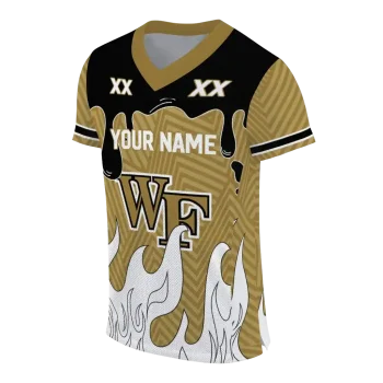 personalized wake forest demon deacons dripping flames gold white jersey fashion forward