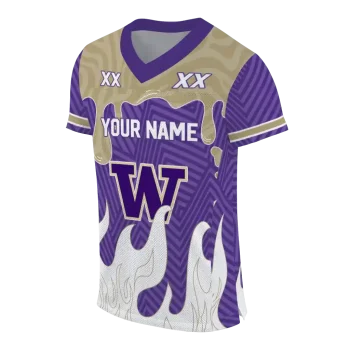 personalized washington huskies dripping flames purple white jersey fashion forward