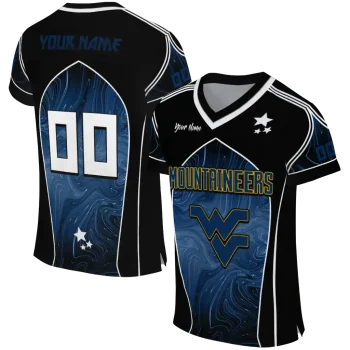 personalized west virginia mountaineers halftone slant blue black jersey best selling