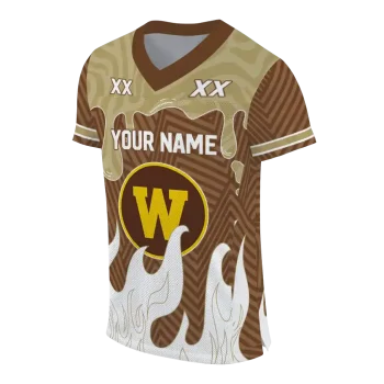 personalized western michigan broncos dripping flames brown white jersey fashion forward