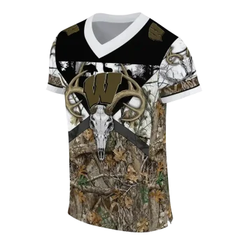 personalized wisconsin badgers antler skull camouflage hunting jersey fashion forward