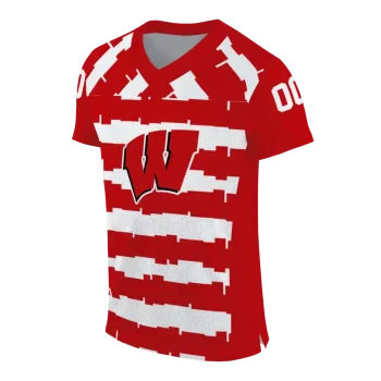 personalized wisconsin badgers layered grids red jersey fashion forward