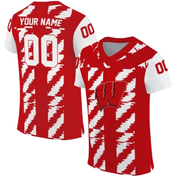 personalized wisconsin badgers stripe block red jersey best selling