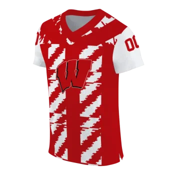 personalized wisconsin badgers stripe block red jersey fashion forward