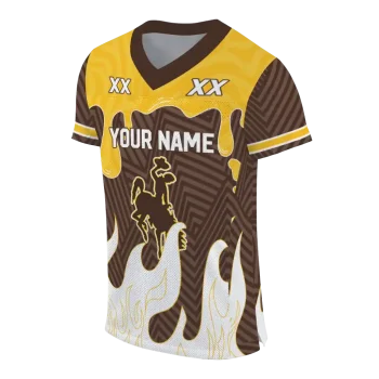personalized wyoming cowboys dripping flames brown white jersey fashion forward