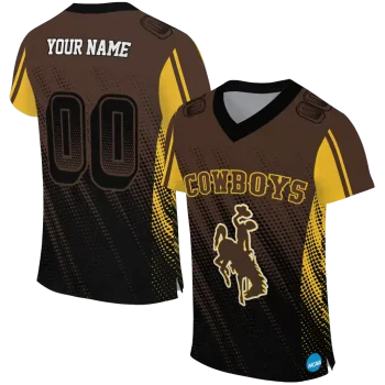 personalized wyoming cowboys halftone flow brown black jersey best selling