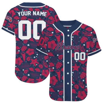 custom atlanta braves tropical hibiscus seashells navy jersey best selling