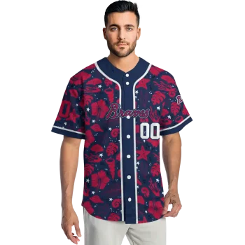 custom atlanta braves tropical hibiscus seashells navy jersey fashion forward