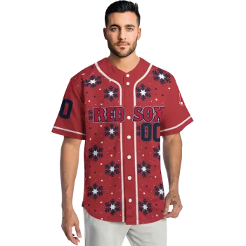 custom boston red sox snowflake festive red jersey fashion forward