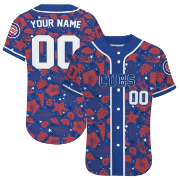custom chicago cubs tropical hibiscus seashells blue jersey best selling