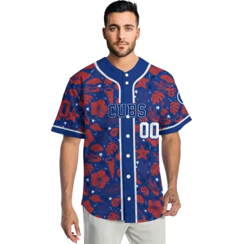 custom chicago cubs tropical hibiscus seashells blue jersey fashion forward