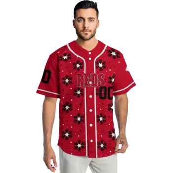 custom cincinnati reds snowflake festive red jersey fashion forward