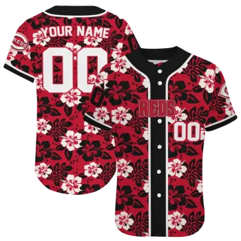 custom cincinnati reds tropical hibiscus black jersey best selling
