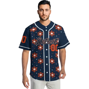 custom detroit tigers snowflake festive navy jersey fashion forward