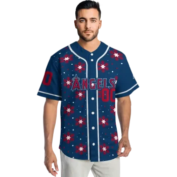 custom los angeles angels snowflake festive blue jersey fashion forward