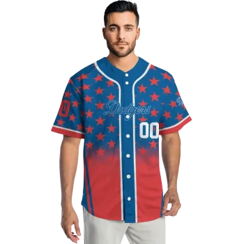 custom los angeles dodgers star burst red jersey fashion forward