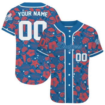 custom los angeles dodgers tropical hibiscus seashells blue jersey best selling