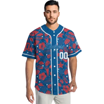 custom los angeles dodgers tropical hibiscus seashells blue jersey fashion forward