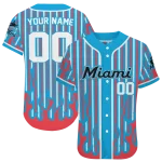 custom miami marlins blazing stripes blue jersey best selling