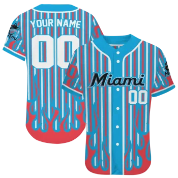 custom miami marlins blazing stripes blue jersey best selling
