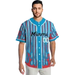custom miami marlins blazing stripes blue jersey best selling