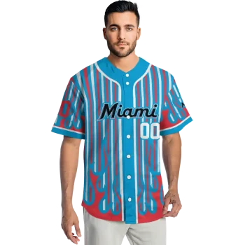 custom miami marlins blazing stripes blue jersey fashion forward