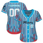 custom miami marlins blazing stripes blue jersey best selling