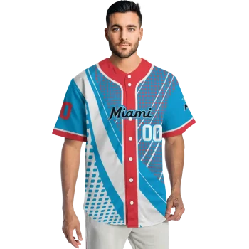 custom miami marlins curved stripes blue white jersey fashion forward