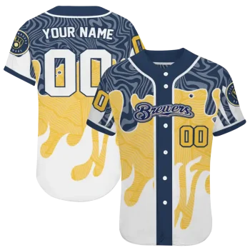 custom milwaukee brewers pattern drip navy blue white jersey best selling