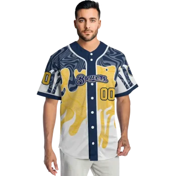 custom milwaukee brewers pattern drip navy blue white jersey fashion forward