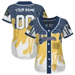 custom milwaukee brewers pattern drip navy blue white jersey best selling
