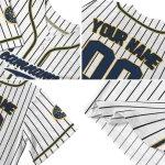 custom milwaukee brewers pinstripe lines white jersey best selling