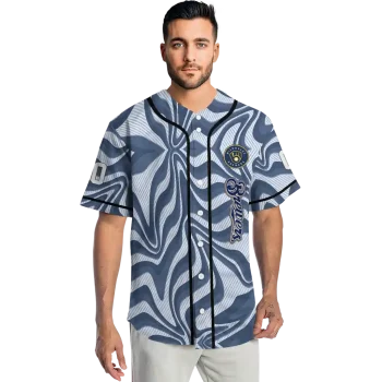 custom milwaukee brewers psychedelic curves navy blue jersey fashion forward