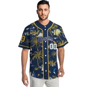 custom milwaukee brewers sailboat island navy blue jersey fashion forward