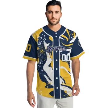 custom milwaukee brewers splash swirl navy blue jersey fashion forward