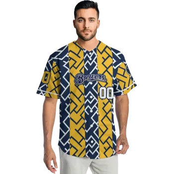 custom milwaukee brewers squares grid navy blue jersey fashion forward