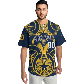 custom milwaukee brewers star circle navy blue jersey fashion forward