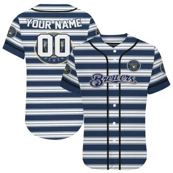 custom milwaukee brewers stripe layers navy blue white jersey best selling