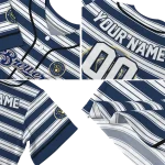 custom milwaukee brewers stripe layers navy blue white jersey best selling