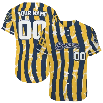 custom milwaukee brewers stripe paint navy blue jersey best selling