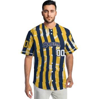 custom milwaukee brewers stripe paint navy blue jersey fashion forward