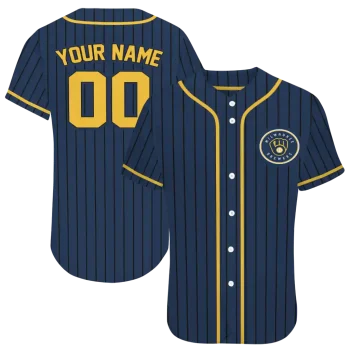custom milwaukee brewers stripe pattern navy blue jersey best selling