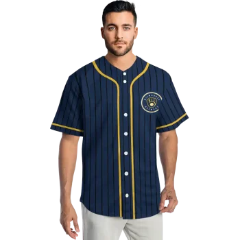 custom milwaukee brewers stripe pattern navy blue jersey fashion forward