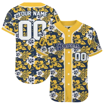 custom milwaukee brewers tropical hibiscus yellow jersey best selling