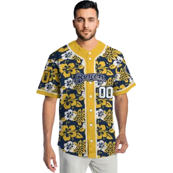 custom milwaukee brewers tropical hibiscus yellow jersey fashion forward