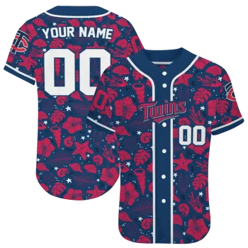 custom minnesota twins tropical hibiscus seashells navy jersey best selling