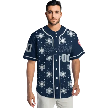 custom new york yankees snowflake festive navy jersey fashion forward